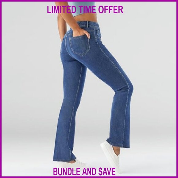 High Waisted Bootcut Jeans, Soft Stretch Fabric, Straight Leg Fit - Picture 3 of 8